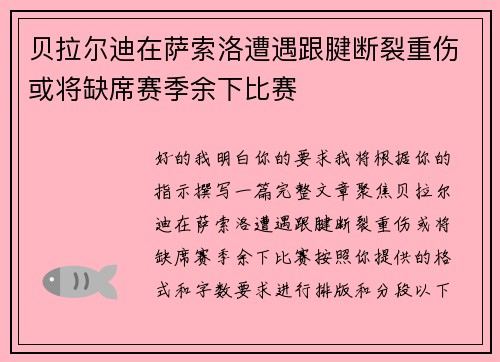 贝拉尔迪在萨索洛遭遇跟腱断裂重伤或将缺席赛季余下比赛